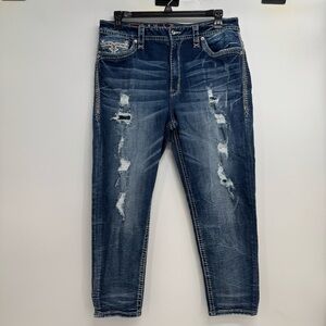 Rock Revival Easy Ankle Skinny Stretch Jeans Size 34 Distressed Blue USA